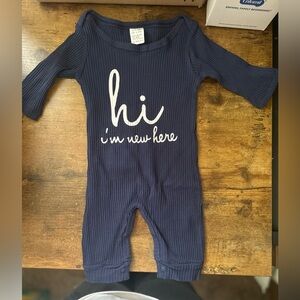 Navy Blue Baby One Piece - 'Hi I'm New Here'
